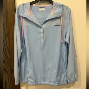 Columbia Sky Blue Hooded Jacket with Pink Details